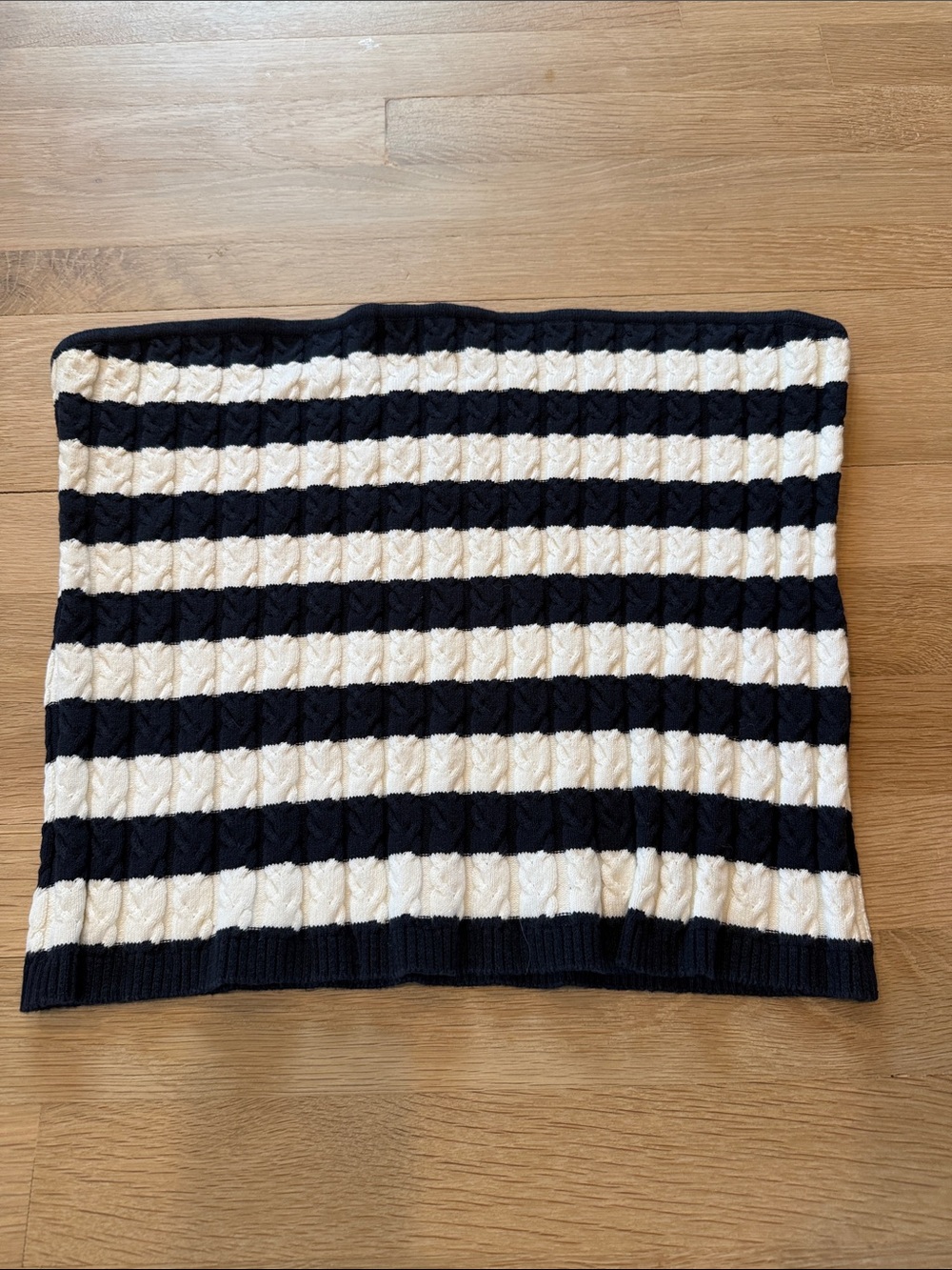 Saks Fifth Avenue Navy and White Striped Strapless Cable Knit Crop Top